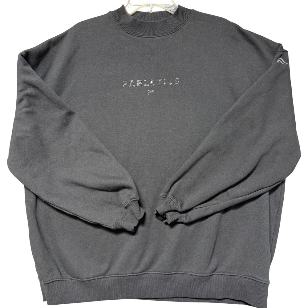 Fabletics Mens Black Crewneck Sweatshirt Relaxed Fit Embroidered Logo Size M